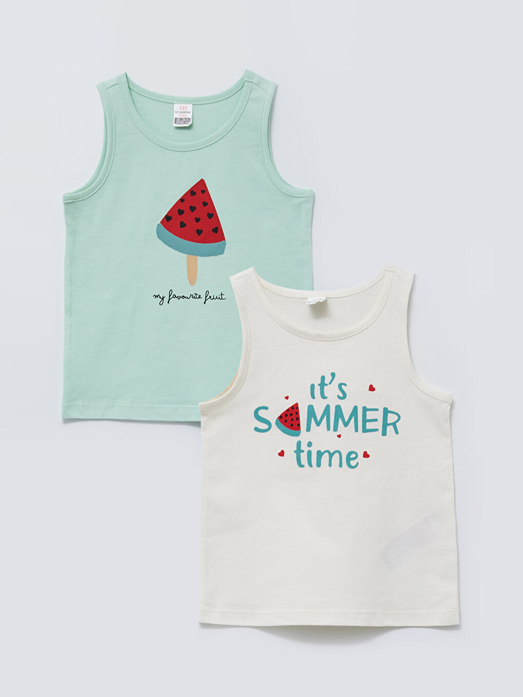 Ekru Bisiklet Yaka Baskılı Kız Bebek Atlet 2'li