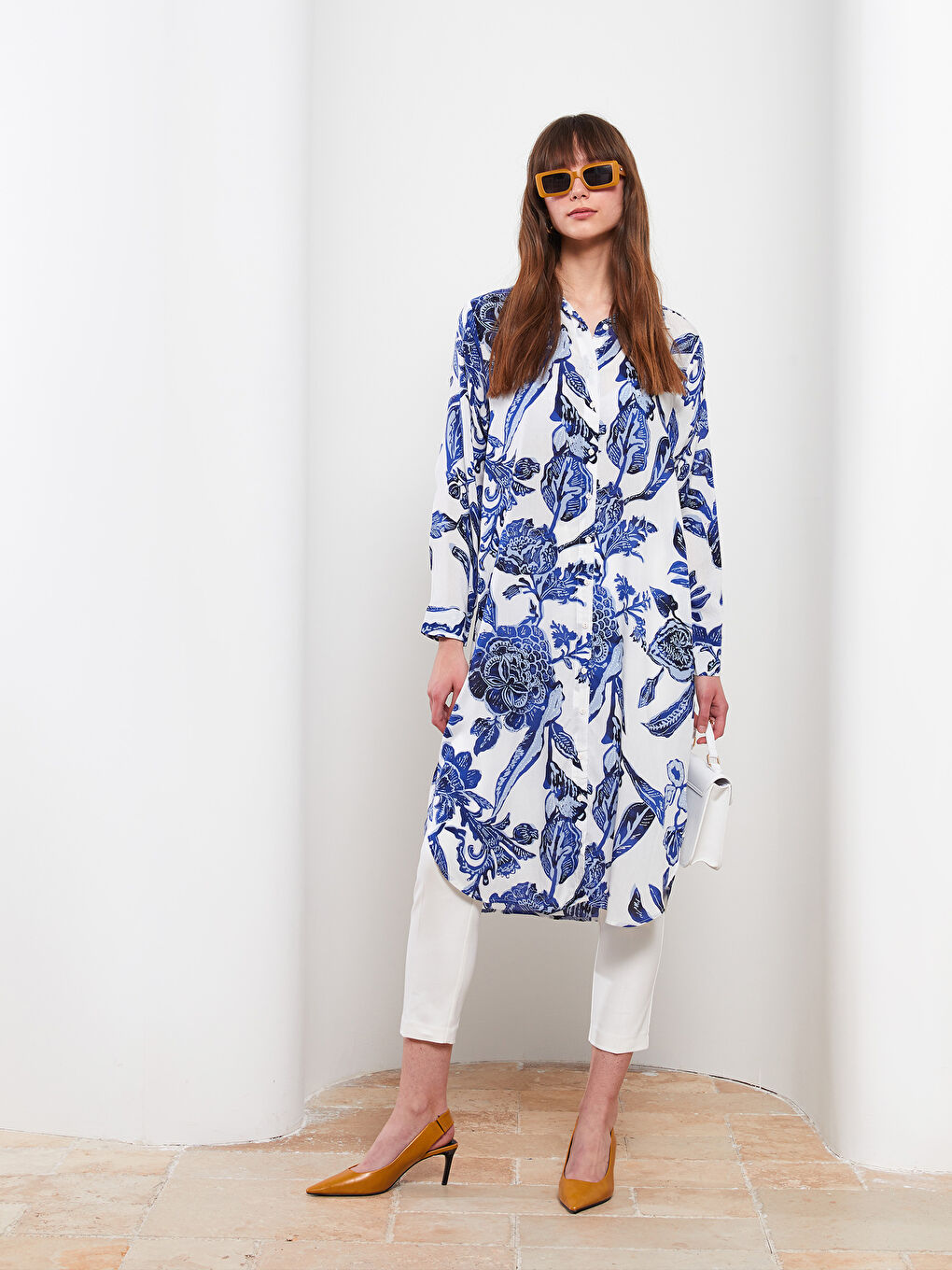 Tunique Chemise en Viscose à Manches Longues Imprimée pour Femmes