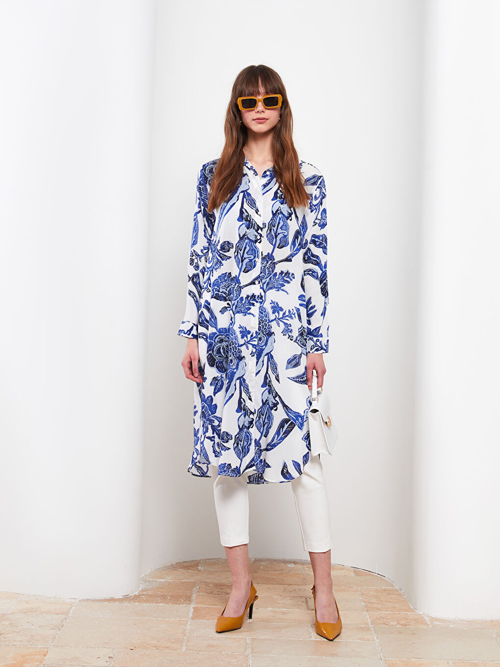 Tunique Chemise en Viscose à Manches Longues Imprimée pour Femmes-1