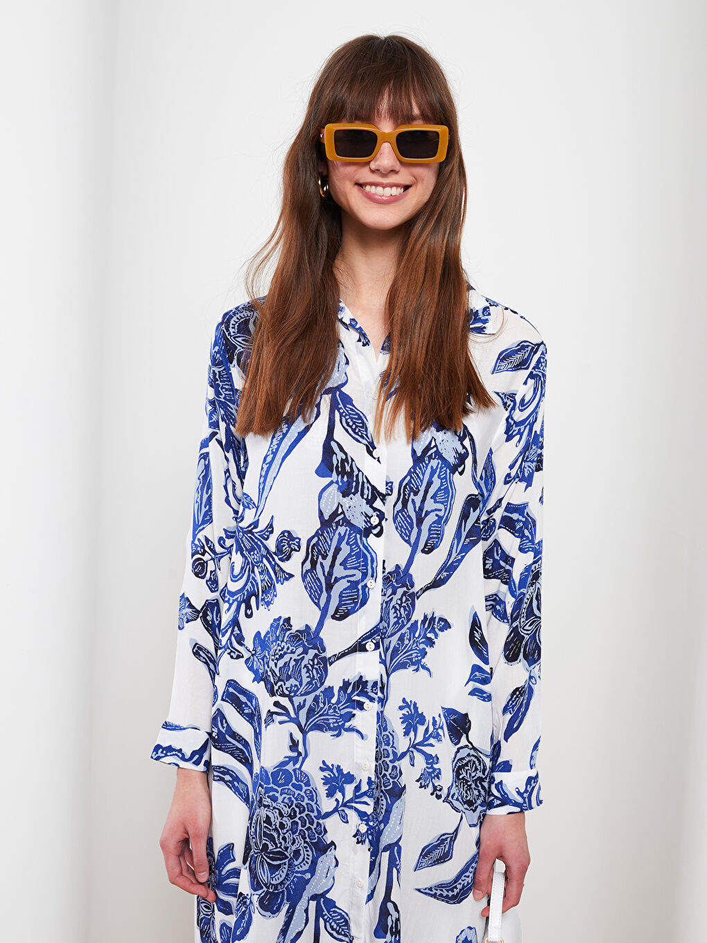 Tunique Chemise en Viscose à Manches Longues Imprimée pour Femmes-2