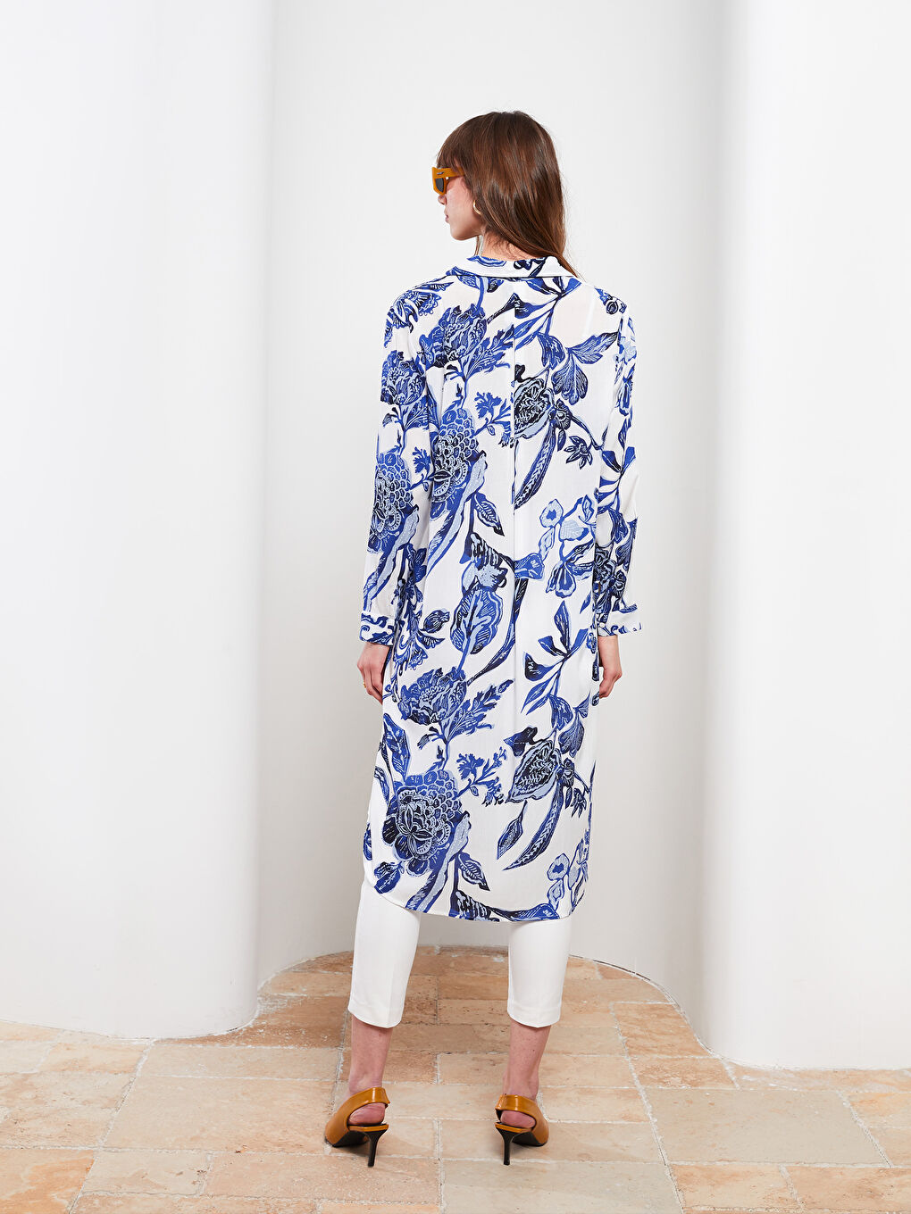 Tunique Chemise en Viscose à Manches Longues Imprimée pour Femmes-5