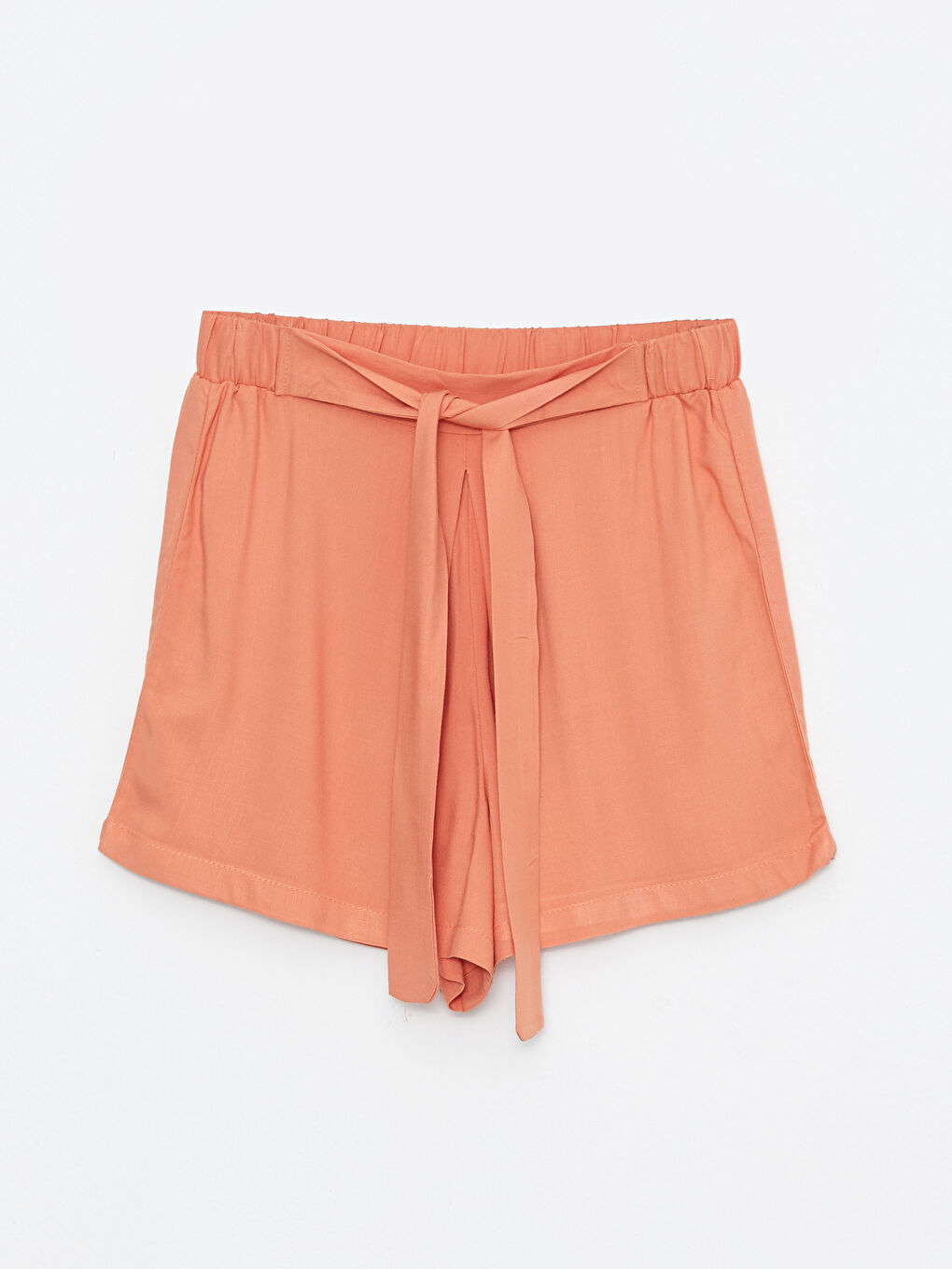Turuncu Beli Lastikli Rahat Kalıp Düz Poplin Kadın Şort-6