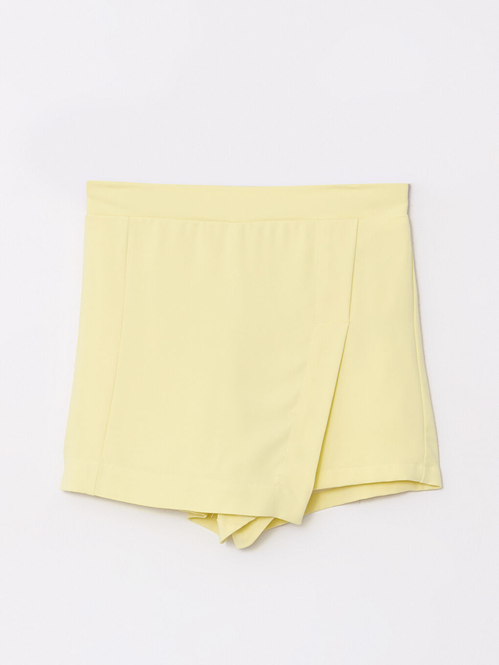 Sarı Kadın Beli Lastikli Düz Şort Etek-5
