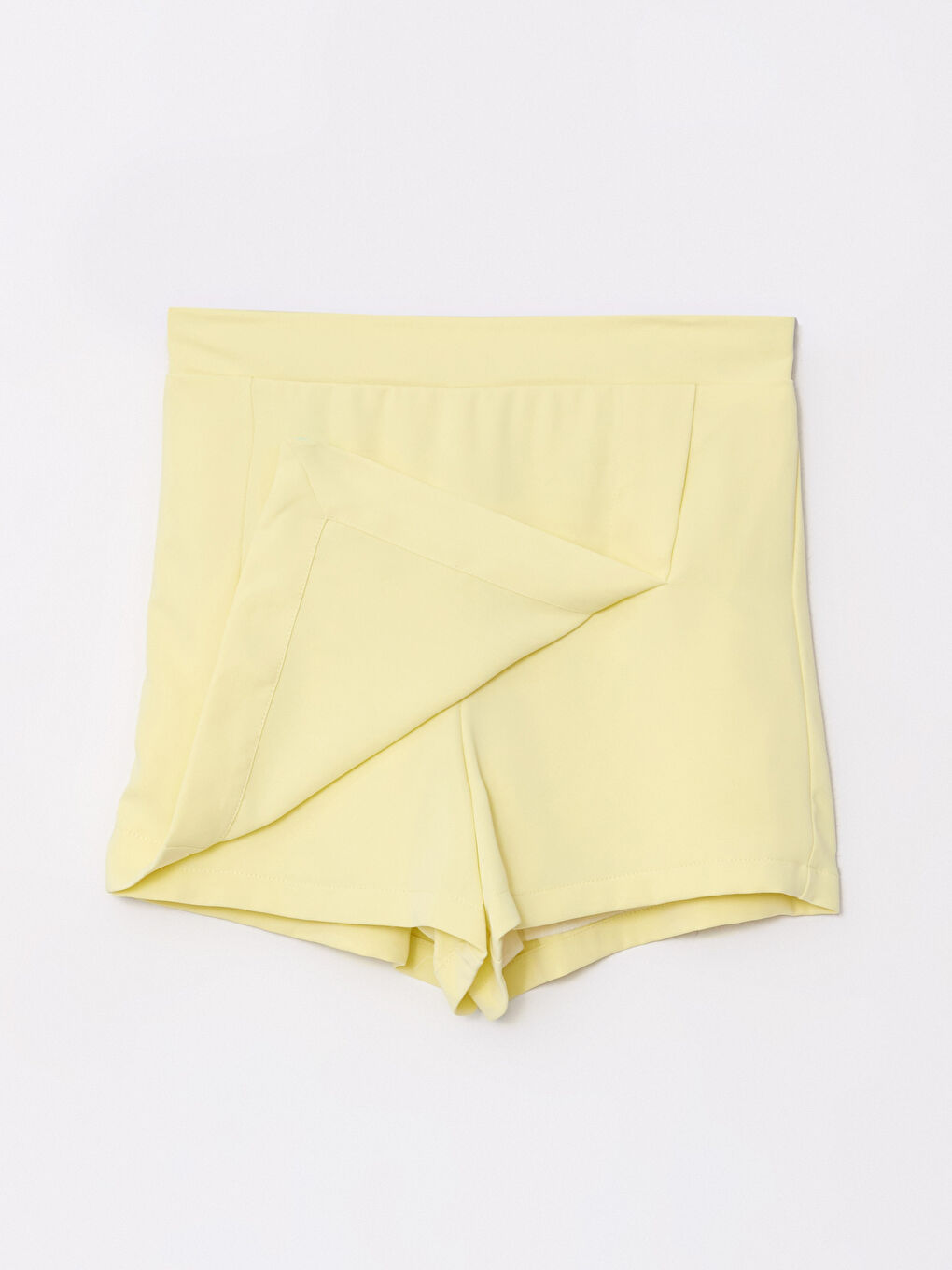 Sarı Kadın Beli Lastikli Düz Şort Etek-7