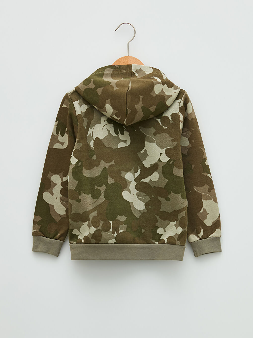 Haki Kapüşonlu Kamuflaj Desenli Uzun Kollu Erkek Çocuk Fermuarlı Sweatshirt-1