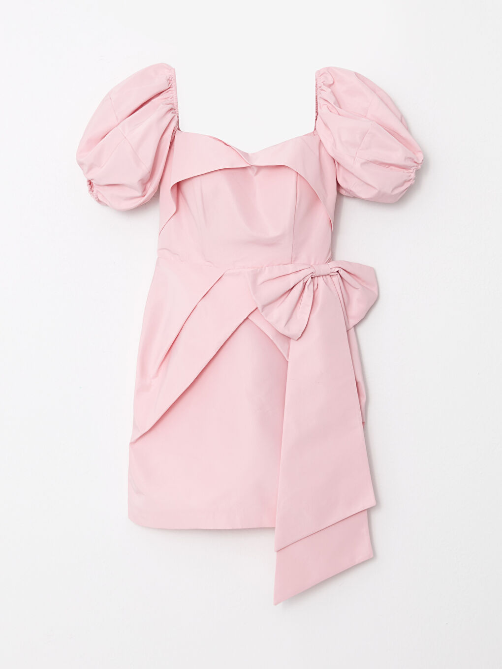 Robe Femme à Col Carré Uni à Manches Courtes-6