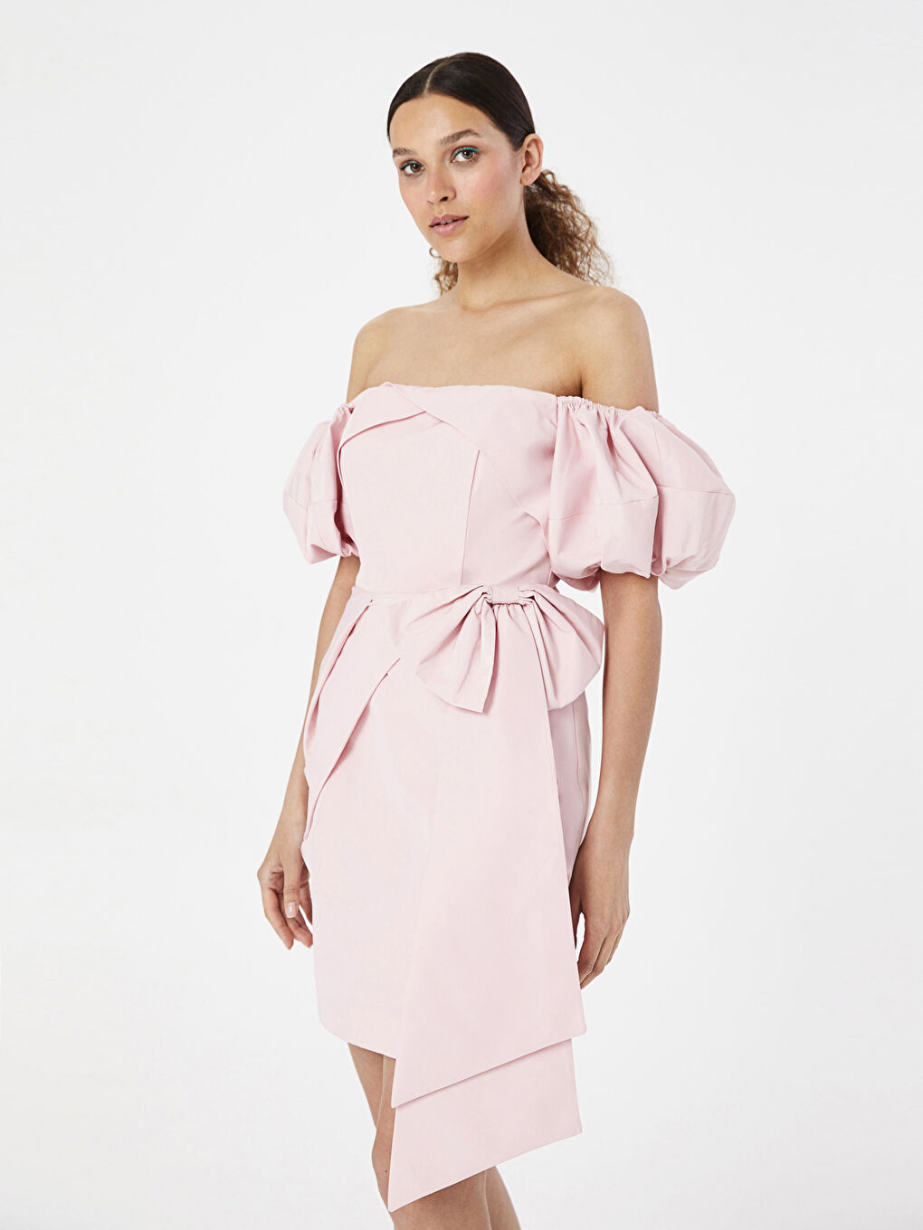 Robe Femme à Col Carré Uni à Manches Courtes-3