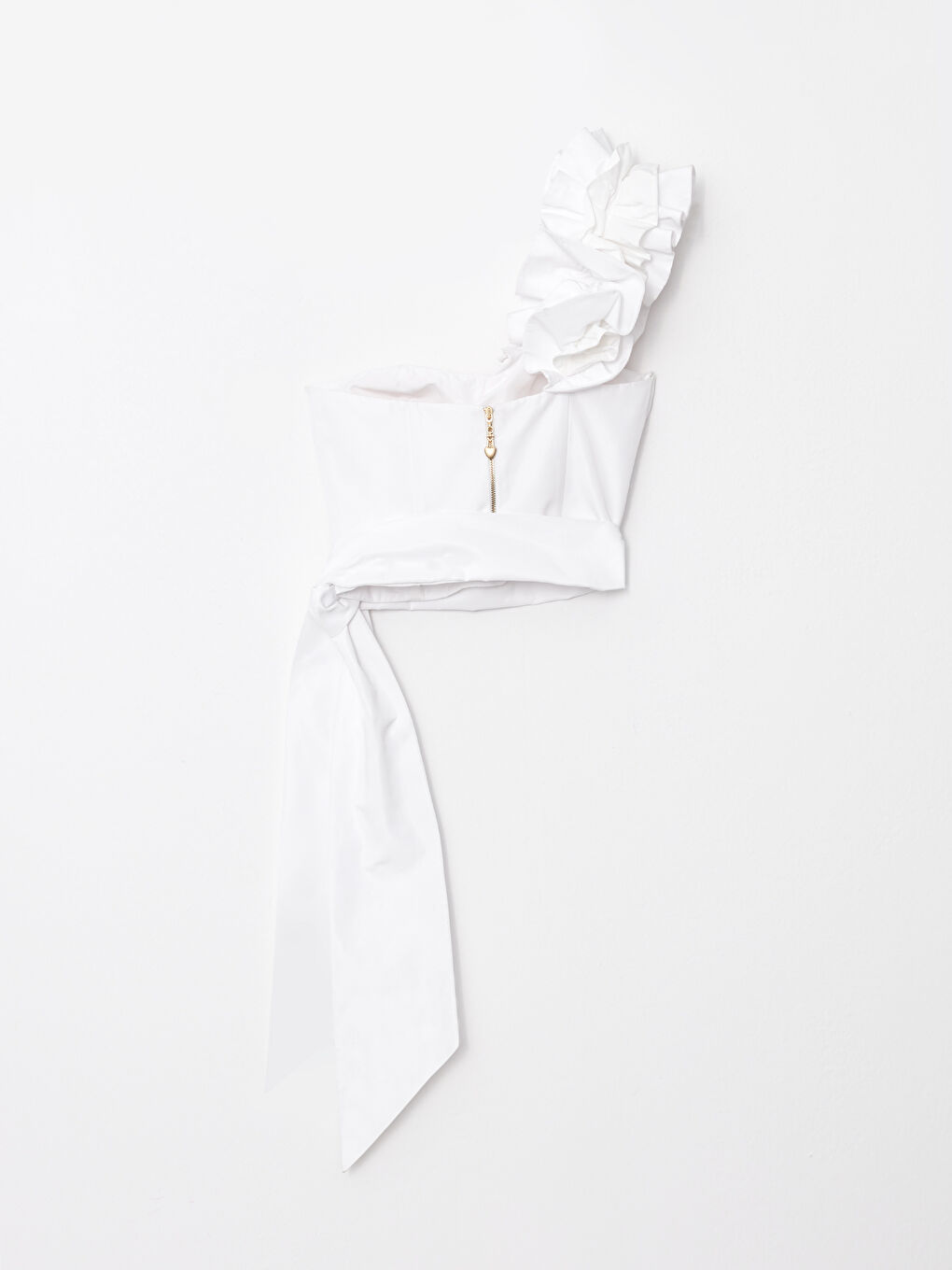 Beyaz Kadın Tek Omuz Düz Bluz-8