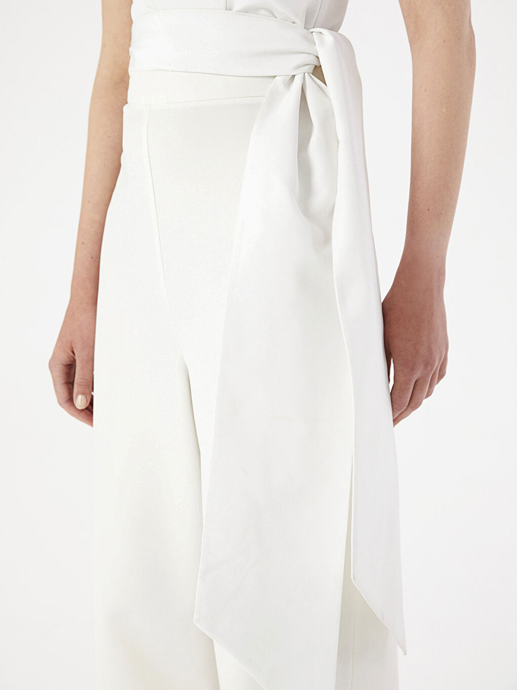 Beyaz Kadın Tek Omuz Düz Bluz-5