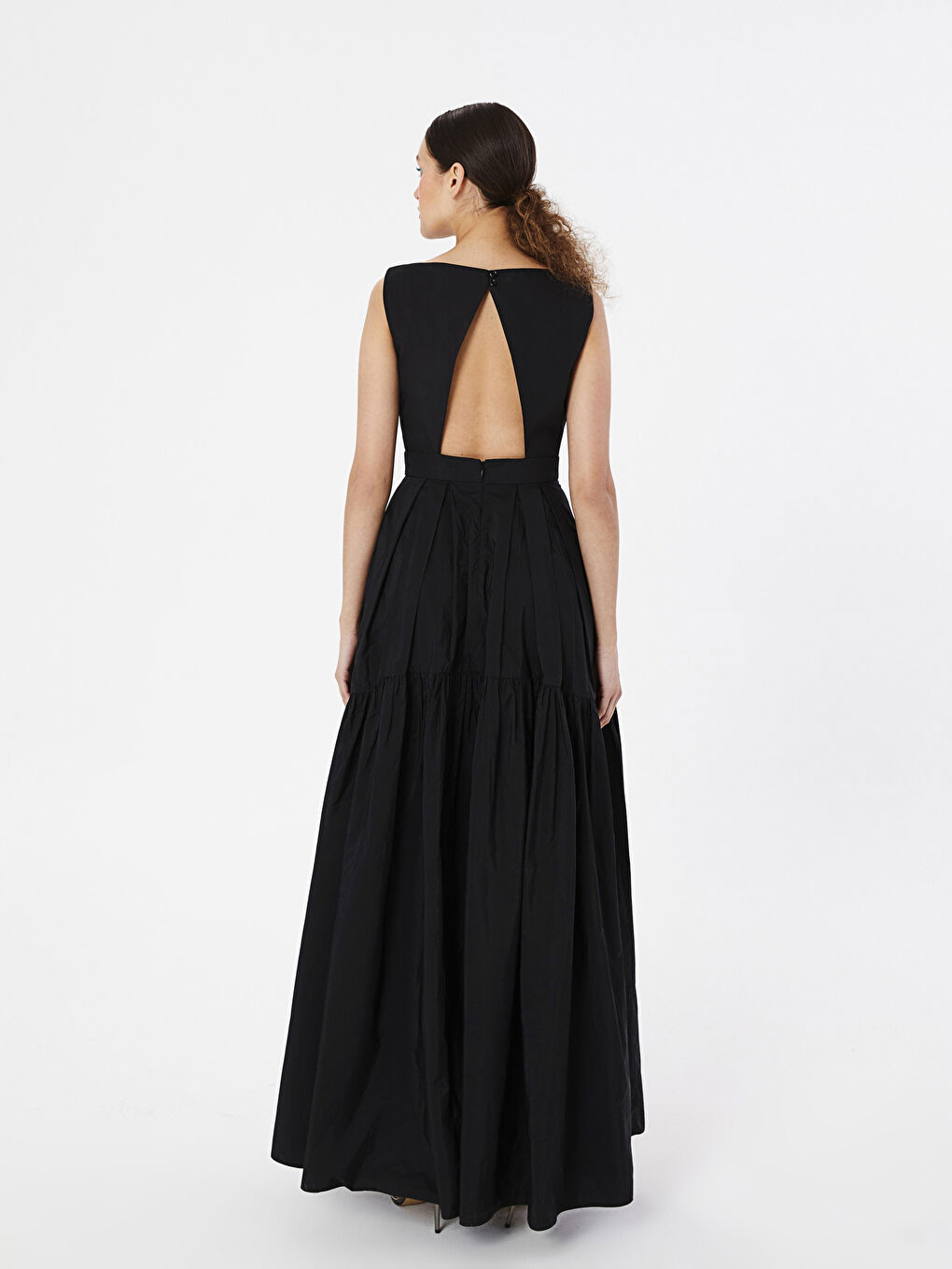 Siyah Kadın Kayık Yaka Düz Elbise-6