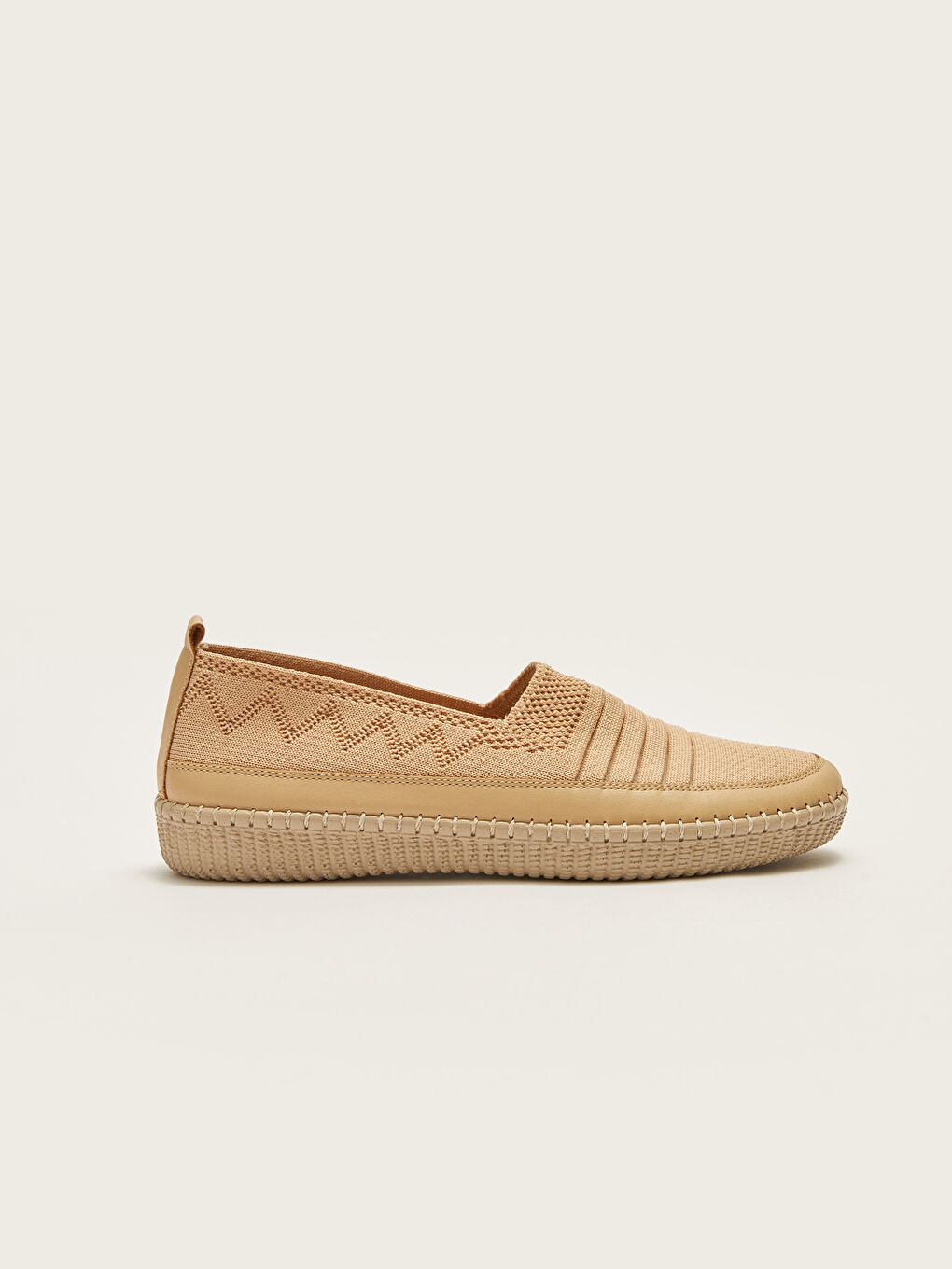 Bej Örgü Detaylı Kadın Klasik Ayakkabı-1