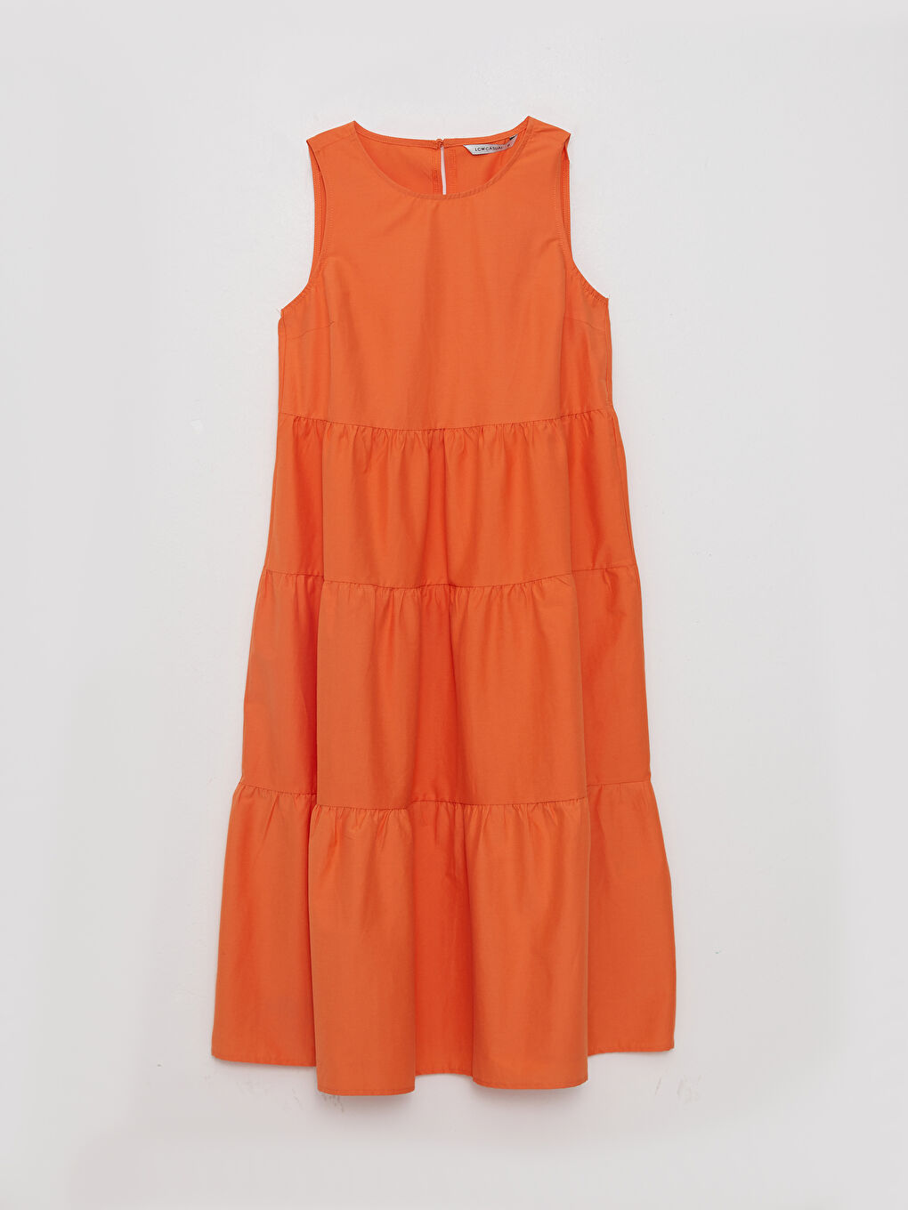 Turuncu Kadın Bisiklet Yaka Düz Kolsuz Elbise-5