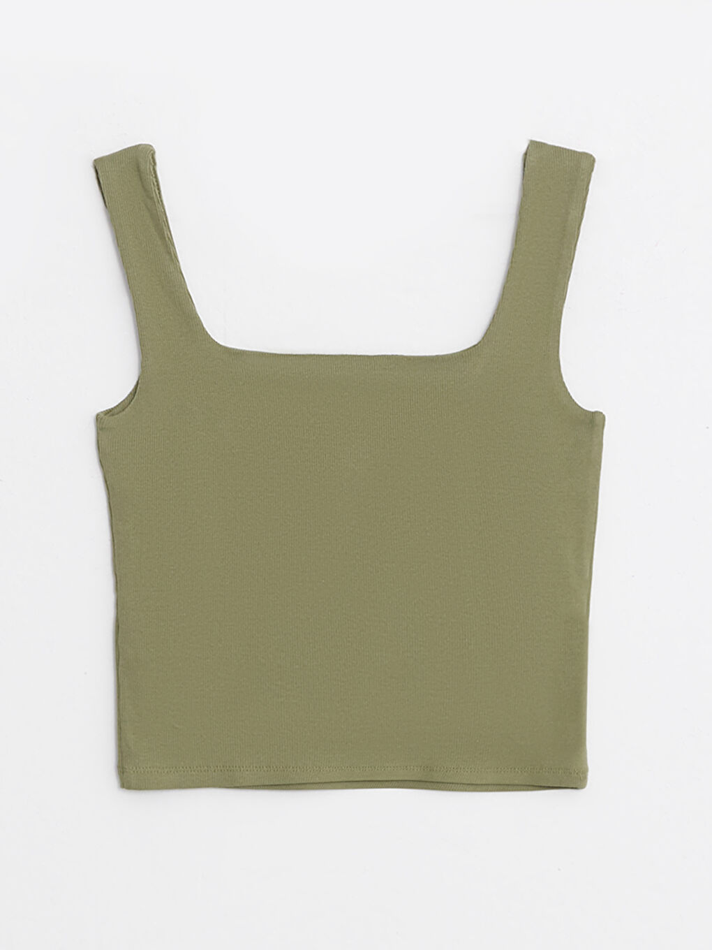 Yeşil Kadın Kare Yaka Düz Crop-6