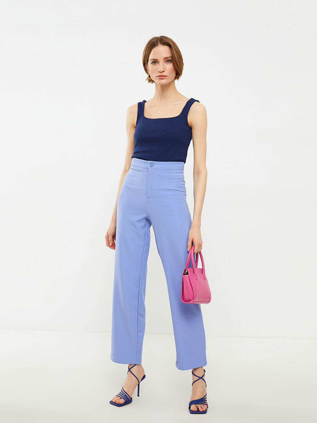 Lacivert Kadın Kare Yaka Düz Crop