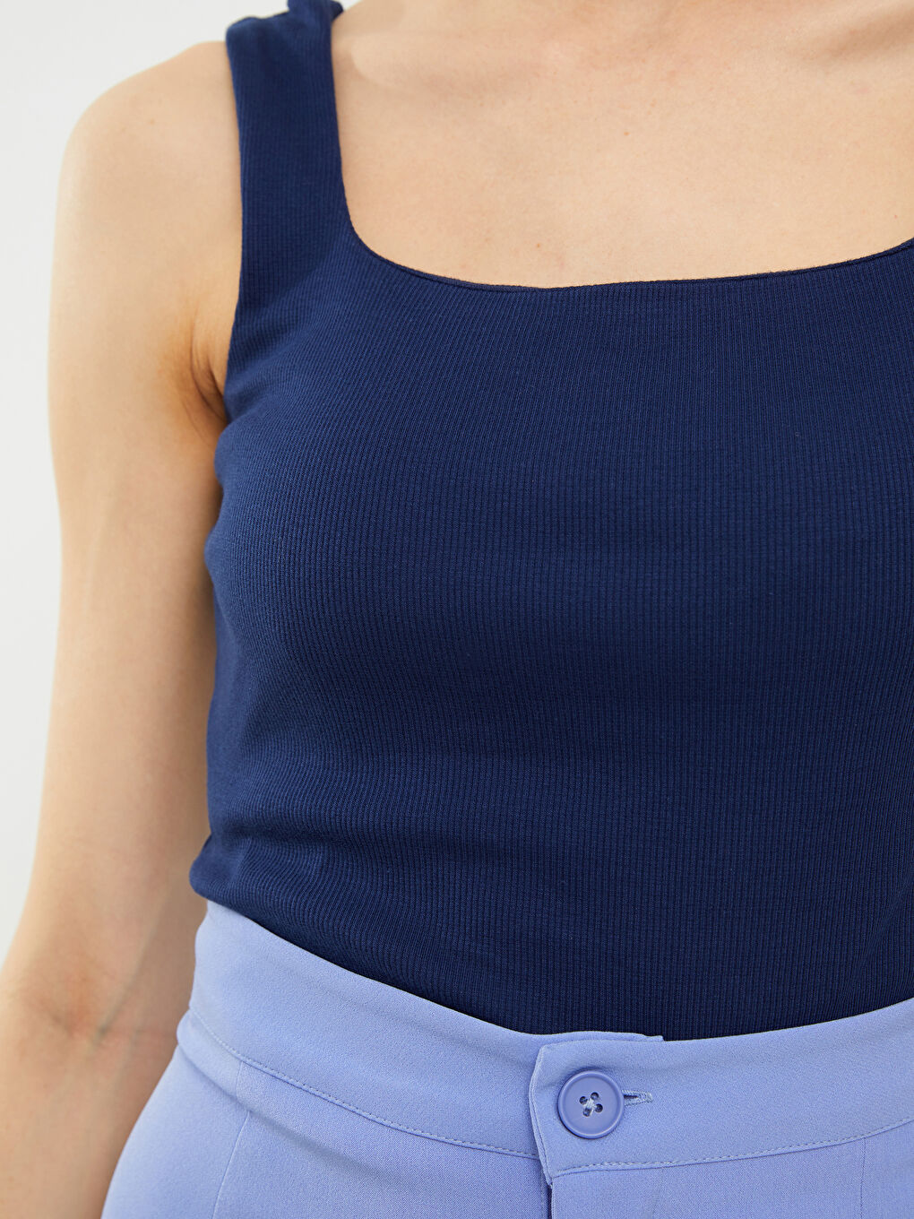 Lacivert Kadın Kare Yaka Düz Crop-2