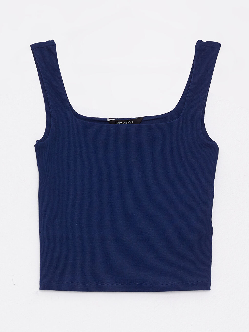 Lacivert Kadın Kare Yaka Düz Crop-4