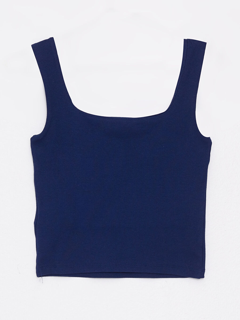 Lacivert Kadın Kare Yaka Düz Crop-5