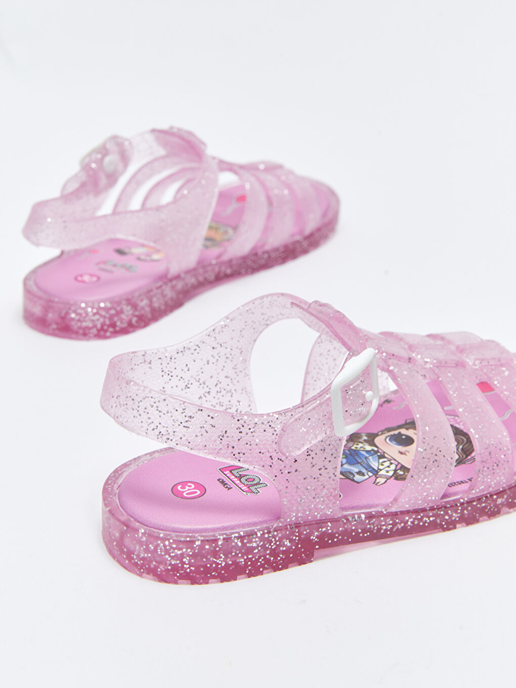 Pembe Şeffaf Bantlı Toka Detaylı Kız Çocuk Sandalet-4