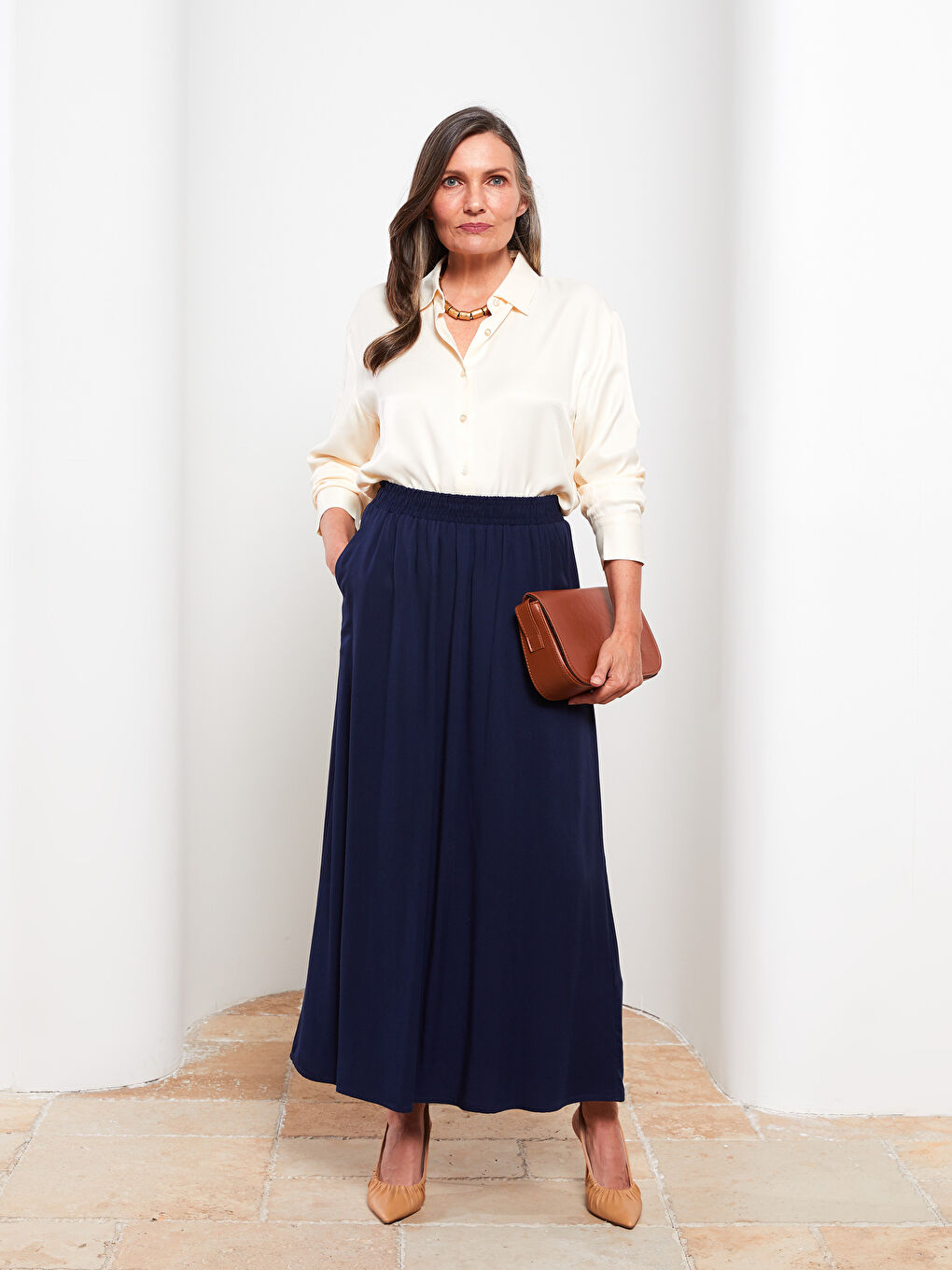 Lacivert Beli Lastikli Düz A Kesim Belmando Kadın Etek