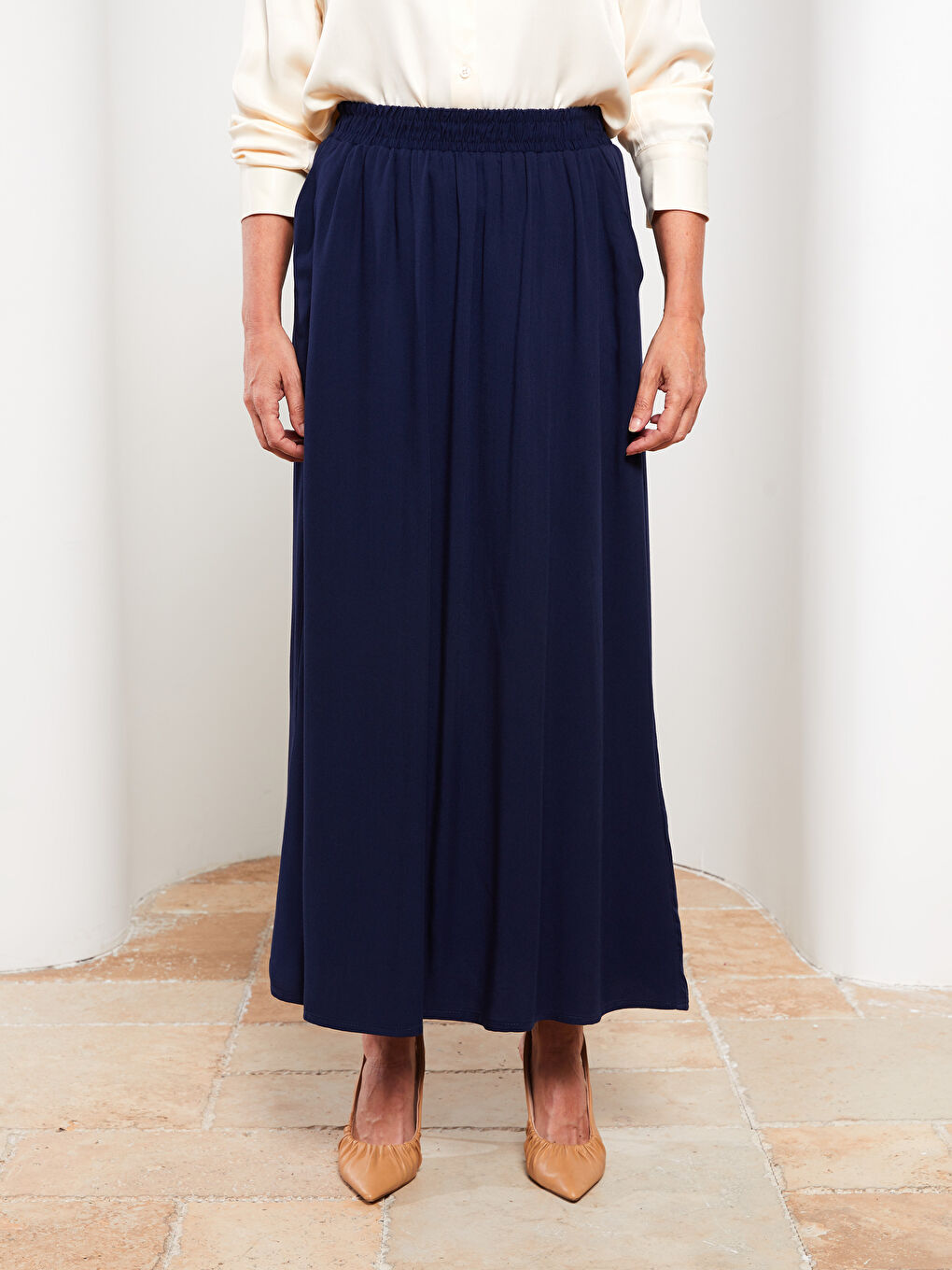 Lacivert Beli Lastikli Düz A Kesim Belmando Kadın Etek-2
