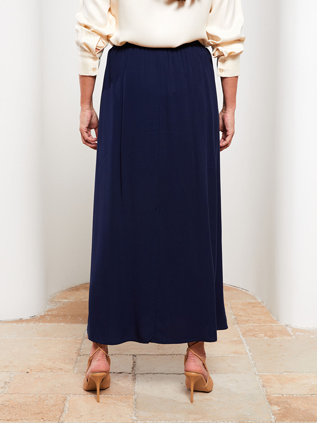Lacivert Beli Lastikli Düz A Kesim Belmando Kadın Etek-3