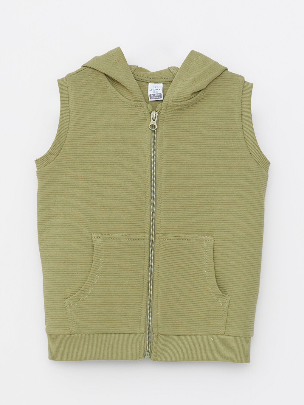 Yeşil Kapüşonlu Erkek Bebek Fermuarlı Yelek