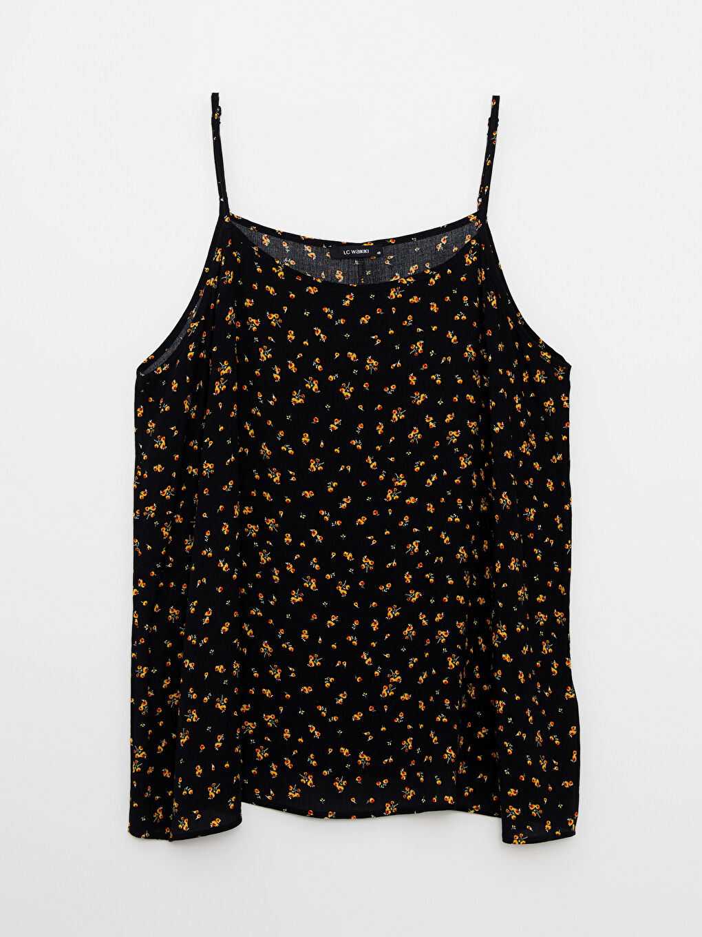 Siyah Büyük Beden U Yaka Desenli Askılı Viskon Kadın Bluz-5