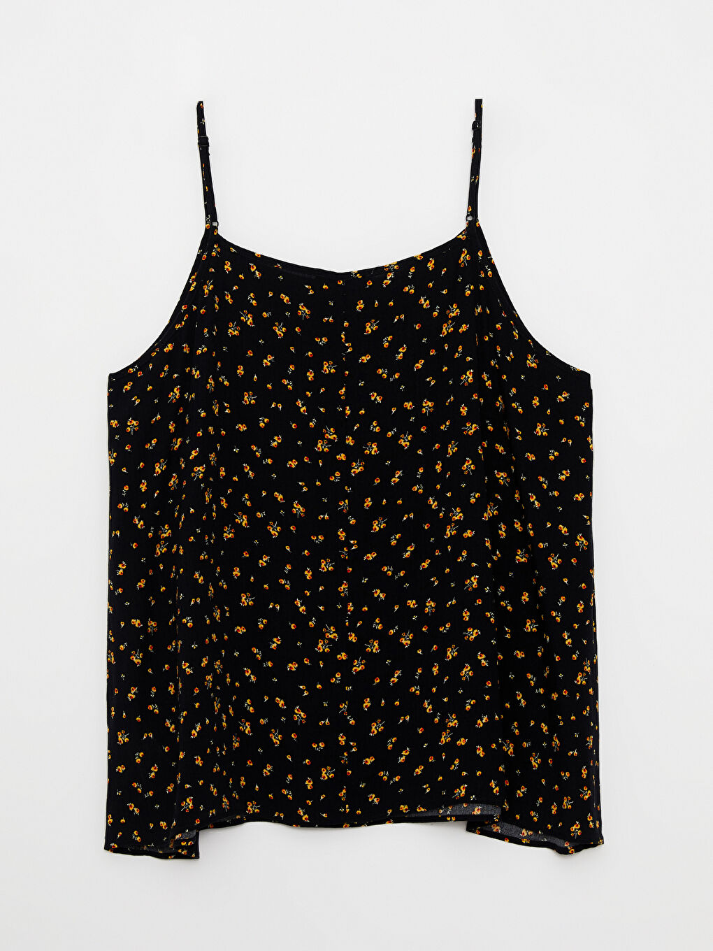 Siyah Büyük Beden U Yaka Desenli Askılı Viskon Kadın Bluz-6