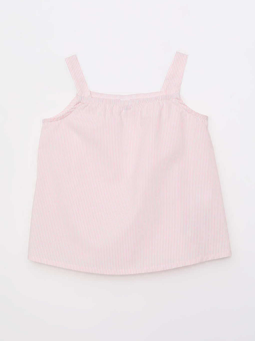 Pembe Kare Yaka Askılı Çizgili Pamuklu Kız Bebek Bluz