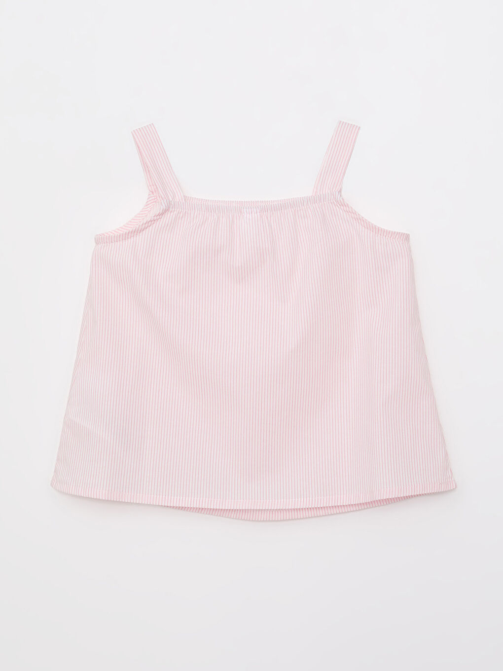 Pembe Kare Yaka Askılı Çizgili Pamuklu Kız Bebek Bluz-1