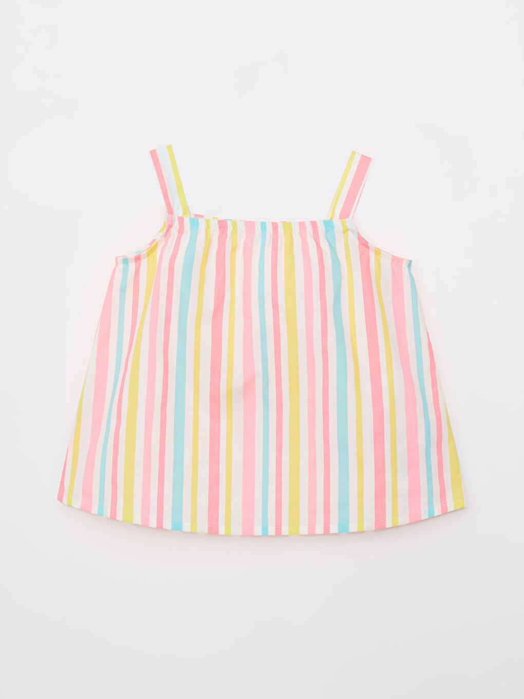 Karışık Kare Yaka Askılı Çizgili Pamuklu Kız Bebek Bluz