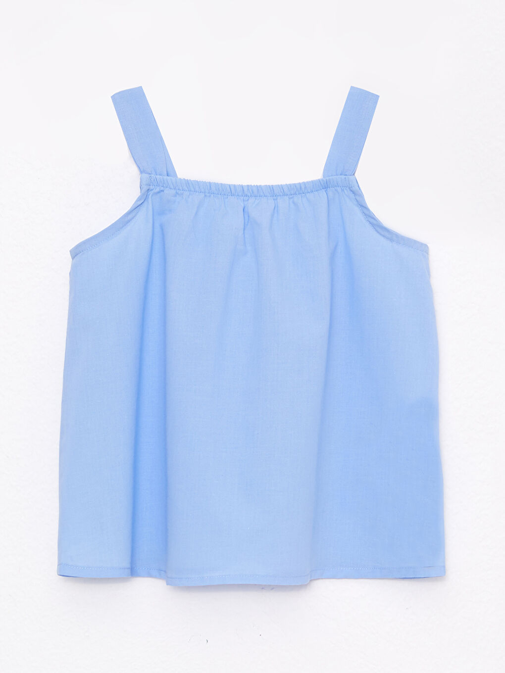 Mavi Kare Yaka Askılı Basic Pamuklu Kız Bebek Bluz