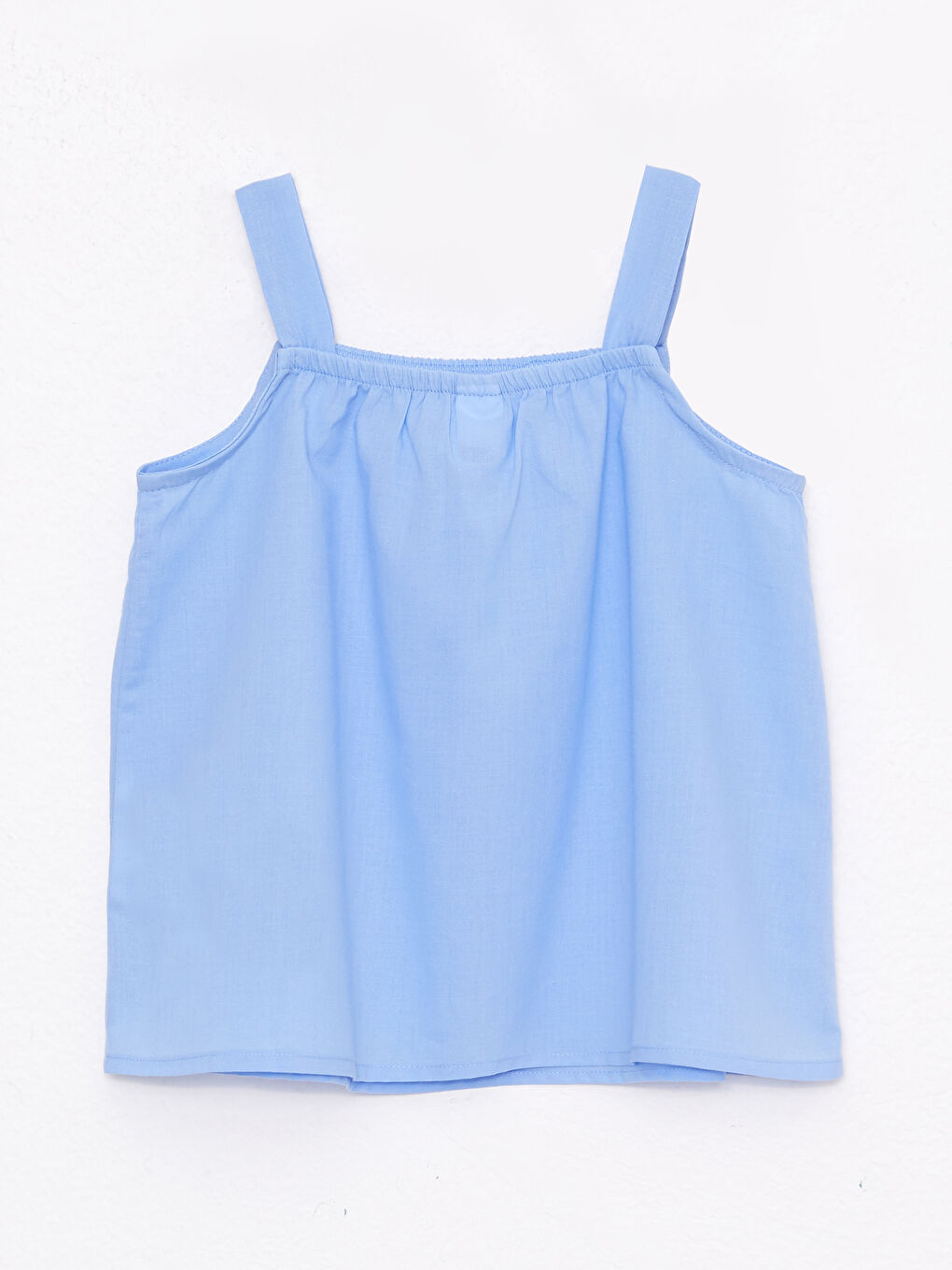 Mavi Kare Yaka Askılı Basic Pamuklu Kız Bebek Bluz-1