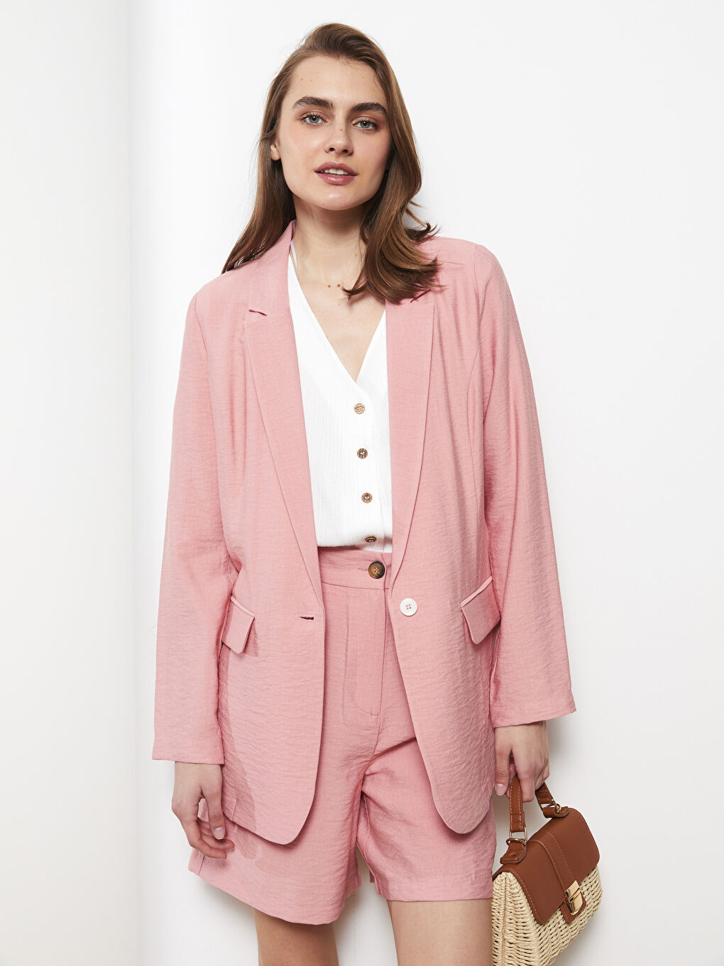 әйелдерге арналған түймелі стандартты ұзын жең блейзер пиджак-1