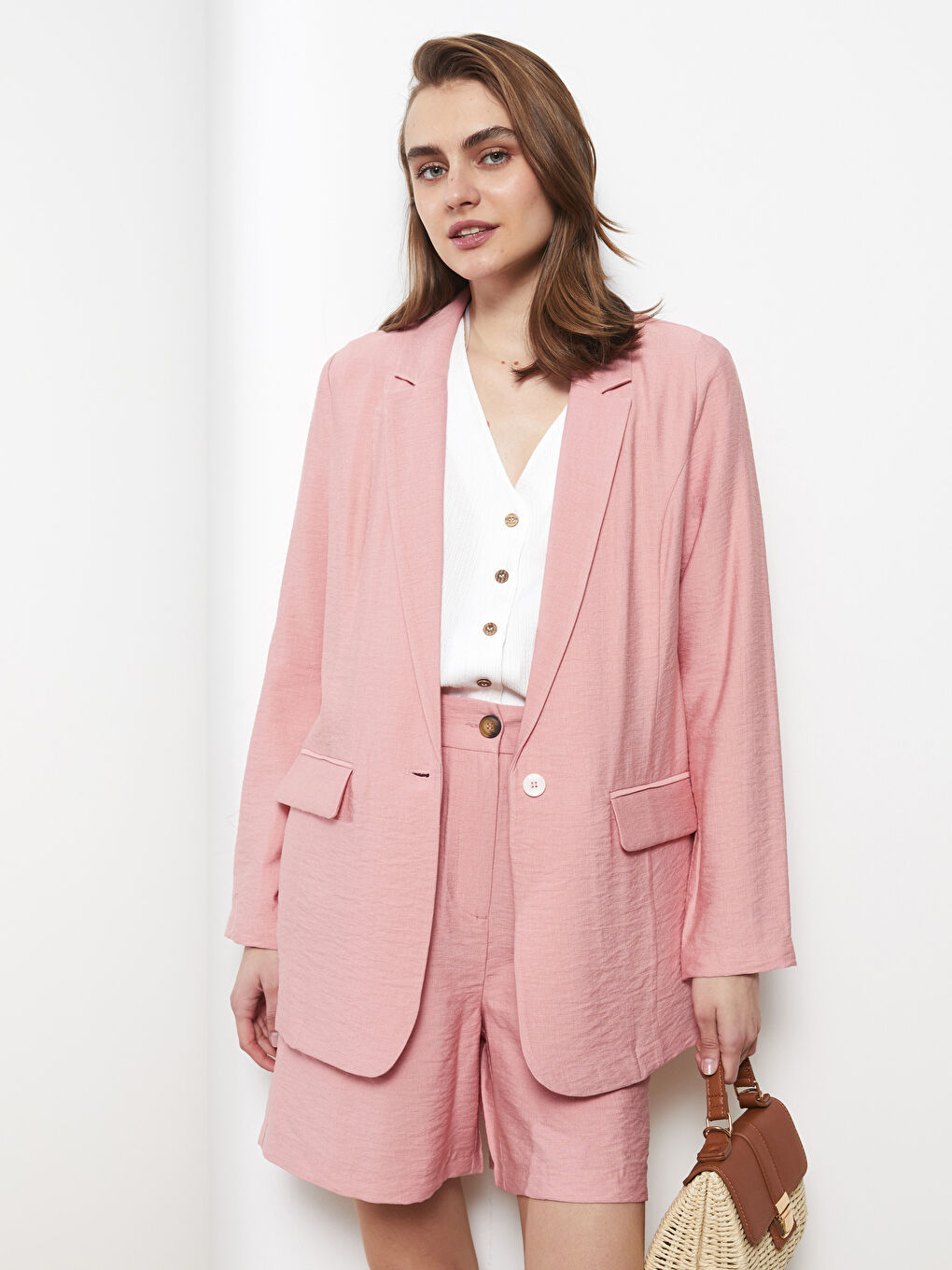 әйелдерге арналған түймелі стандартты ұзын жең блейзер пиджак-2