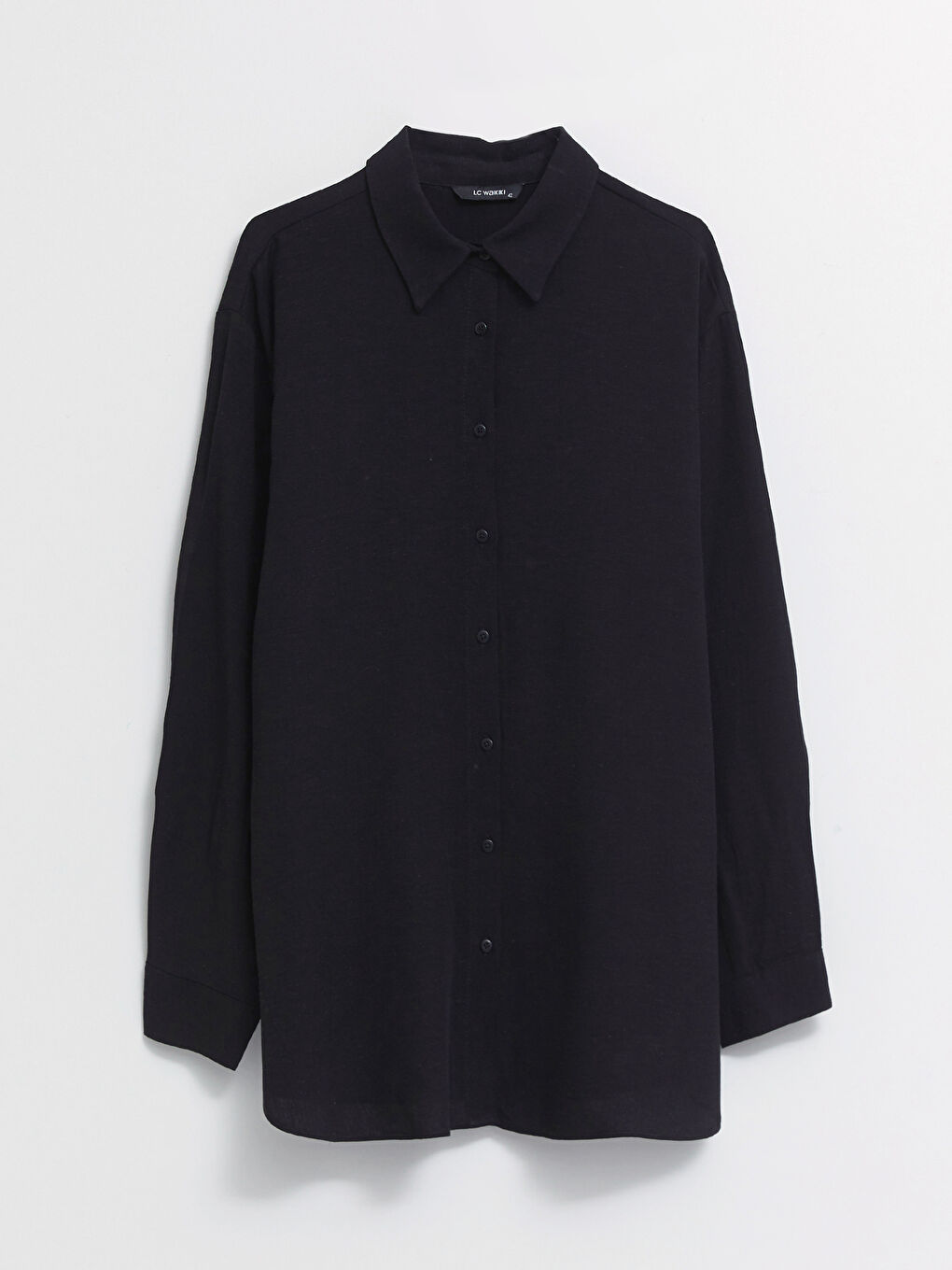 Siyah Büyük Beden Düz Uzun Kollu Kadın Gömlek Tunik-5