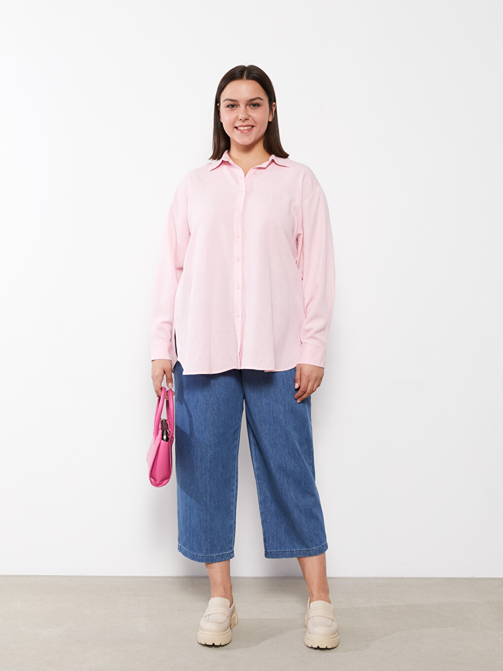 Plus Size Plain Long Sleeve Women's Shirt Tunic-1