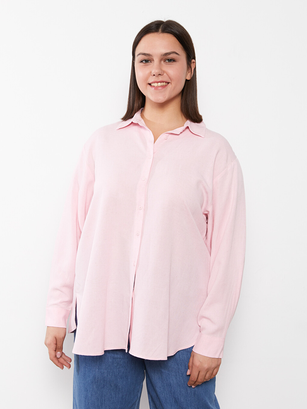 Plus Size Plain Long Sleeve Women's Shirt Tunic-3