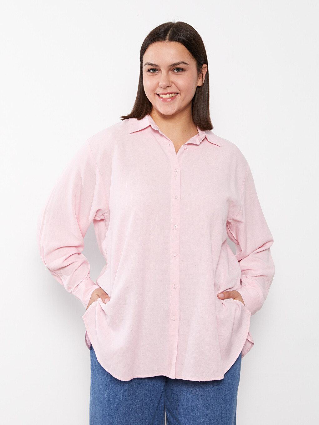 Plus Size Plain Long Sleeve Women's Shirt Tunic-5