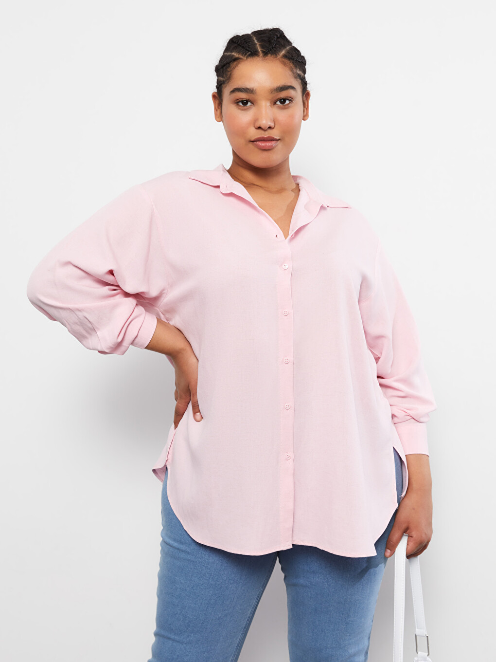 Plus Size Plain Long Sleeve Women's Shirt Tunic-2