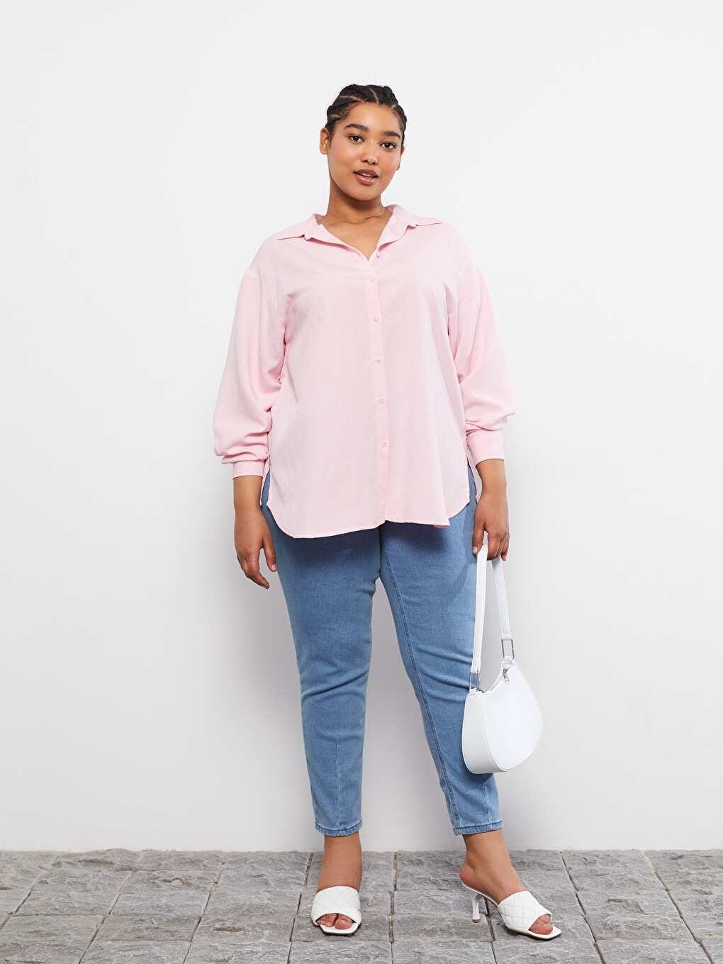 Plus Size Plain Long Sleeve Women's Shirt Tunic-4