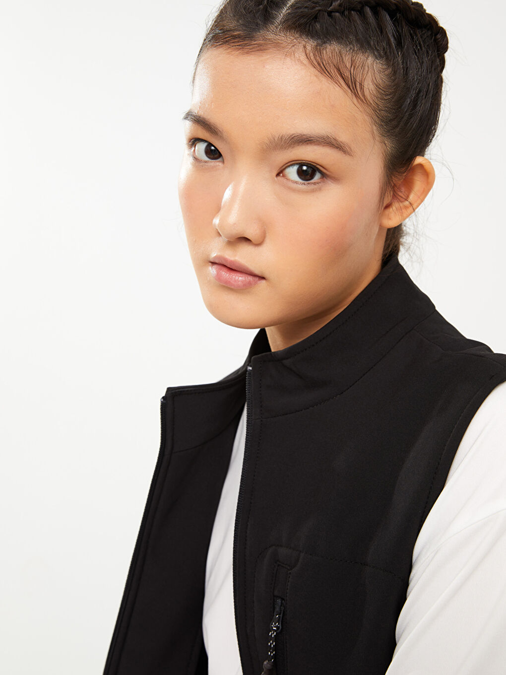 فيست خارجي مطبوع بياقة قمع للسيدات-2