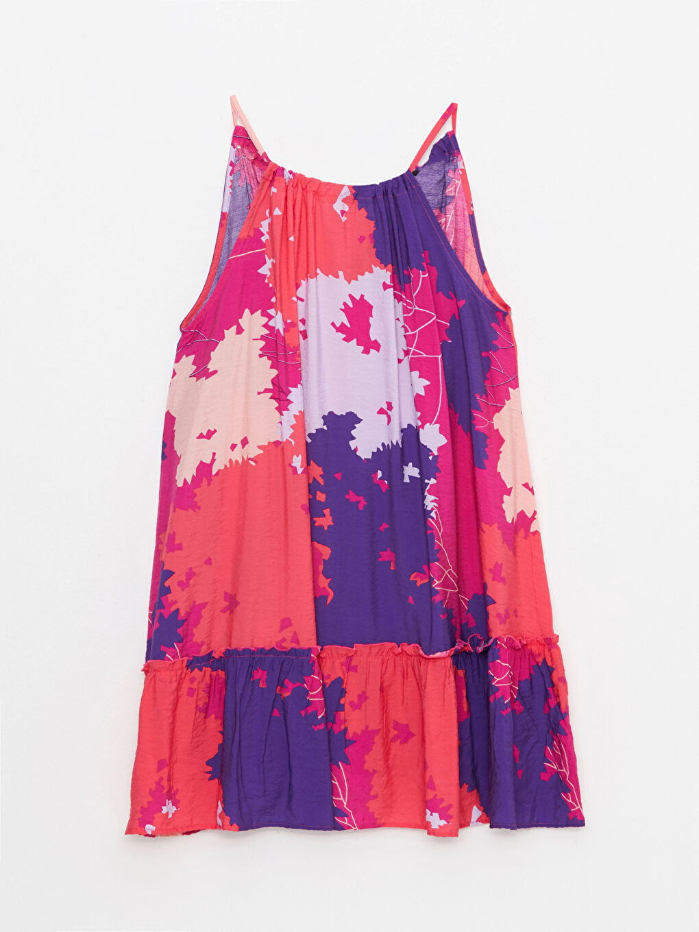 Mor U Yaka Desenli Askılı Poplin Kadın Elbise-5