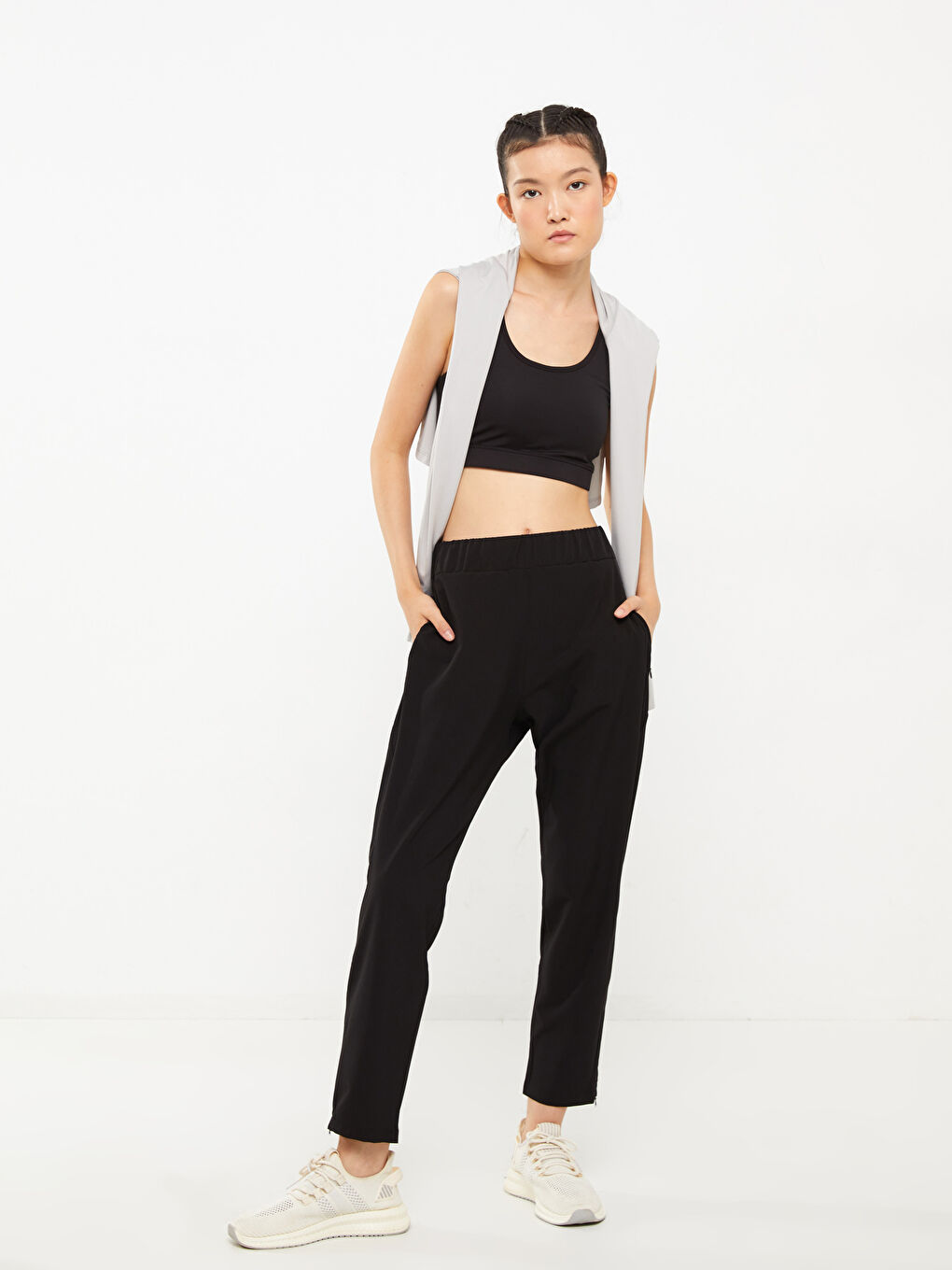 Siyah Beli Lastikli Baskılı Kadın Outdoor Pantolon