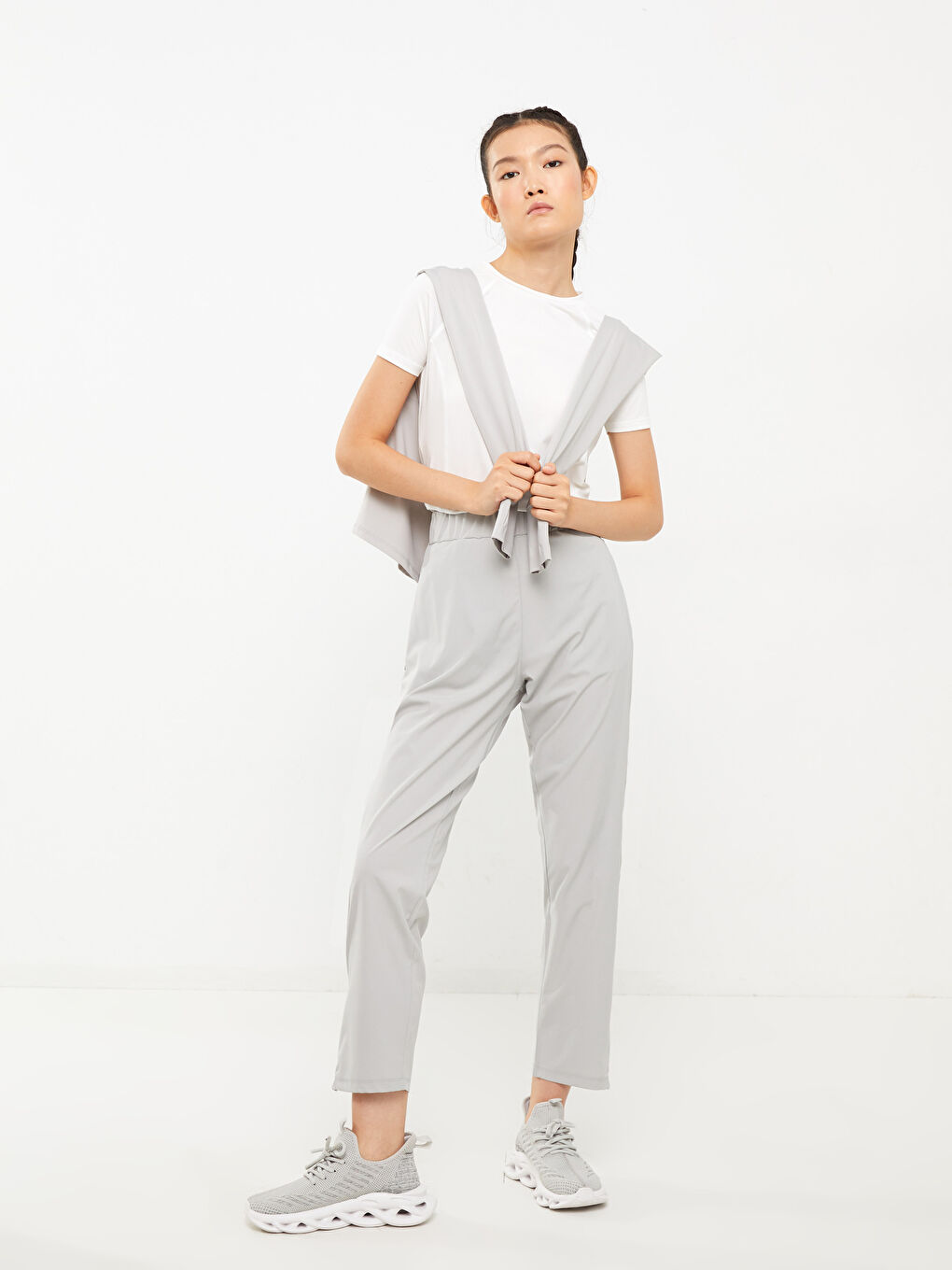 Gri Beli Lastikli Baskılı Kadın Outdoor Pantolon