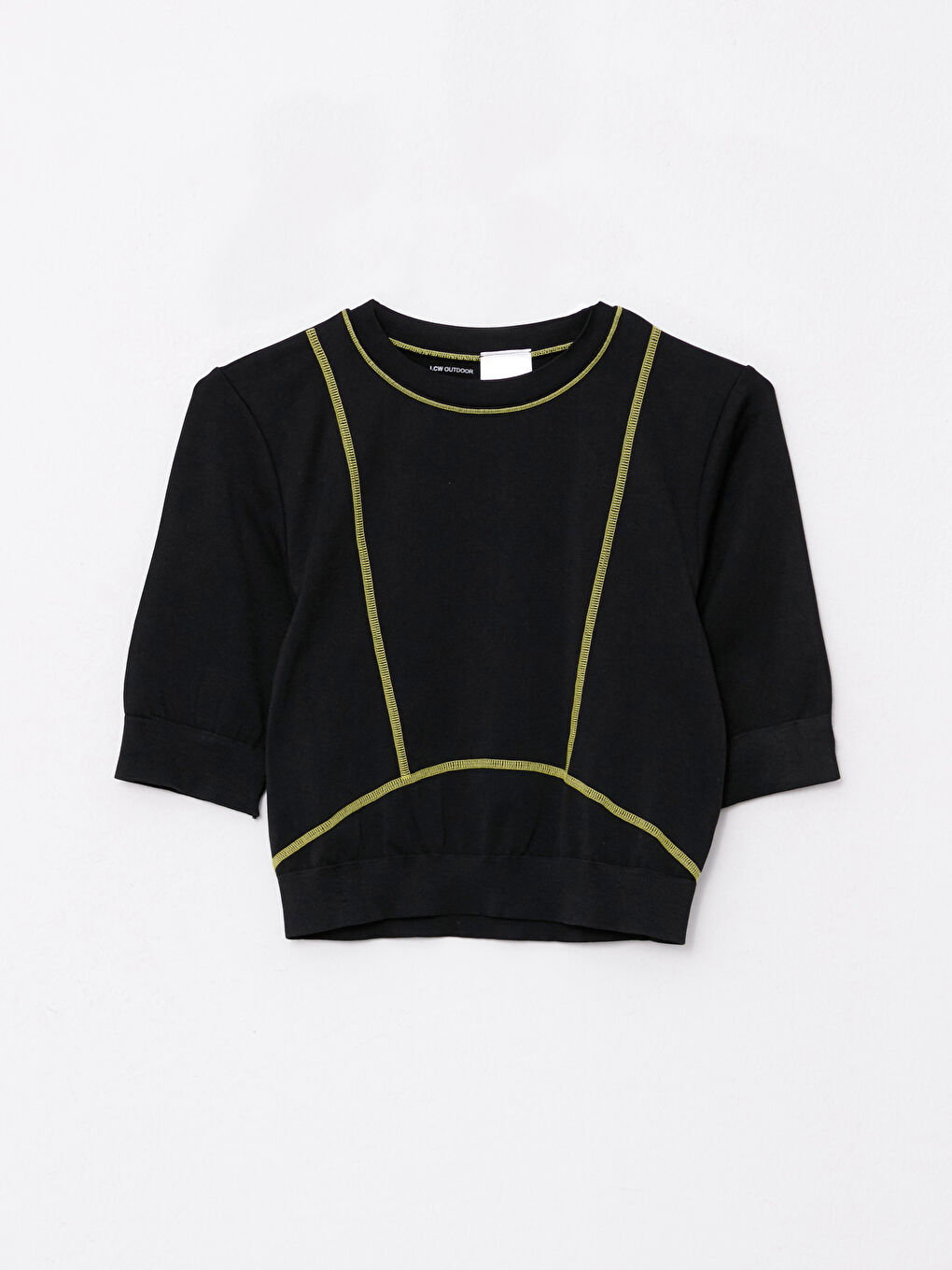 توب قصير مطبوع بياقة دائرية وكم قصير للسيدات-6