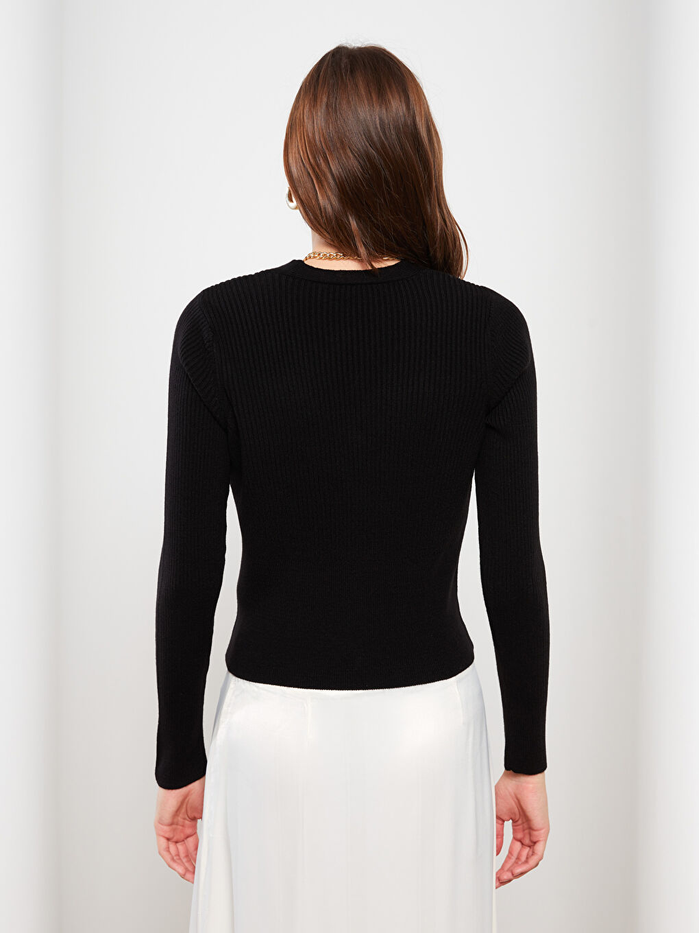 Siyah V Yaka Kadın Triko Hırka-3