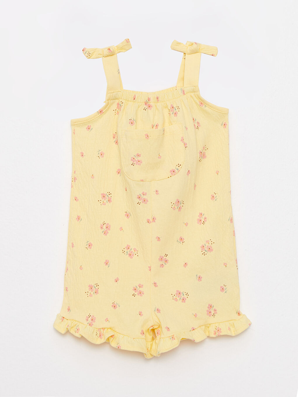 Sarı Kare Yaka Askılı Baskılı Kız Bebek Tulum