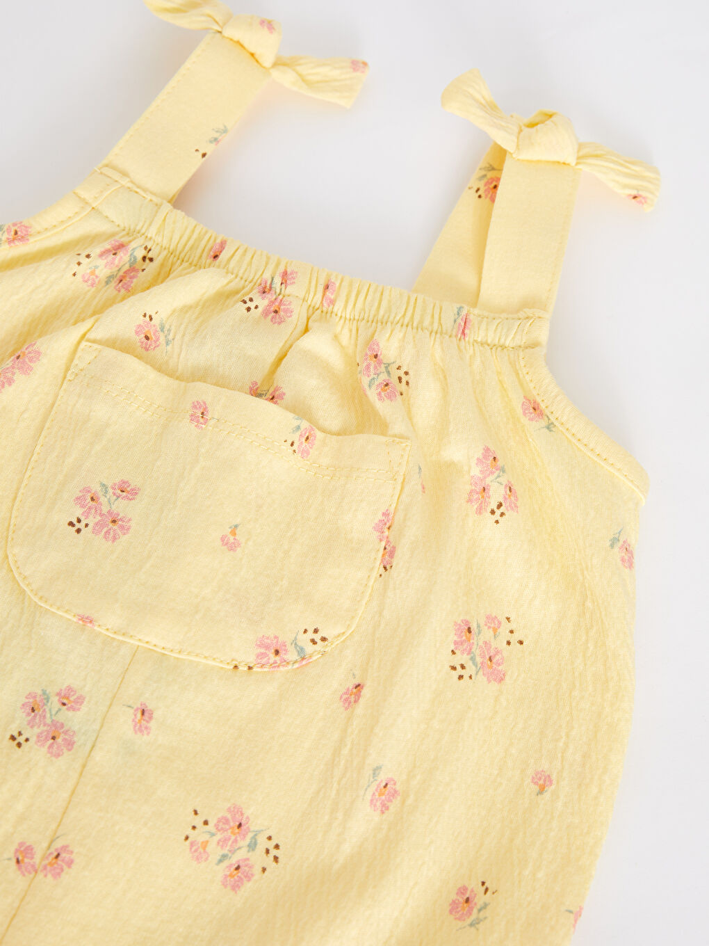 Sarı Kare Yaka Askılı Baskılı Kız Bebek Tulum-2