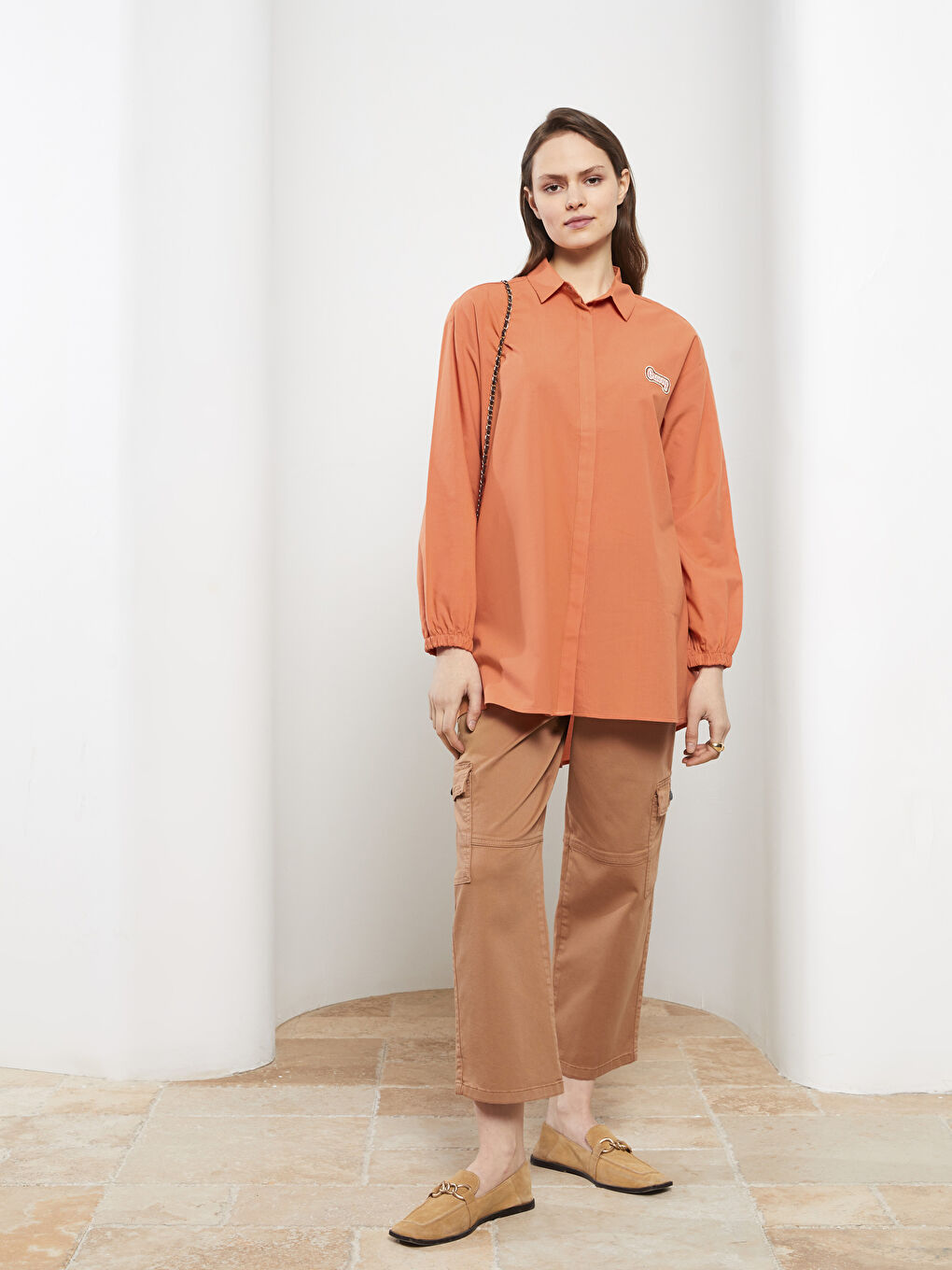 Embroidered Long Sleeve Oversize Voile Women's Shirt Tunic